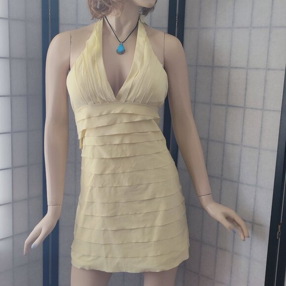 Showstopper Style BCBG Max Azria Backless Layered Halter Dress Pale Lime Sz 8 - Picture 9 of 11